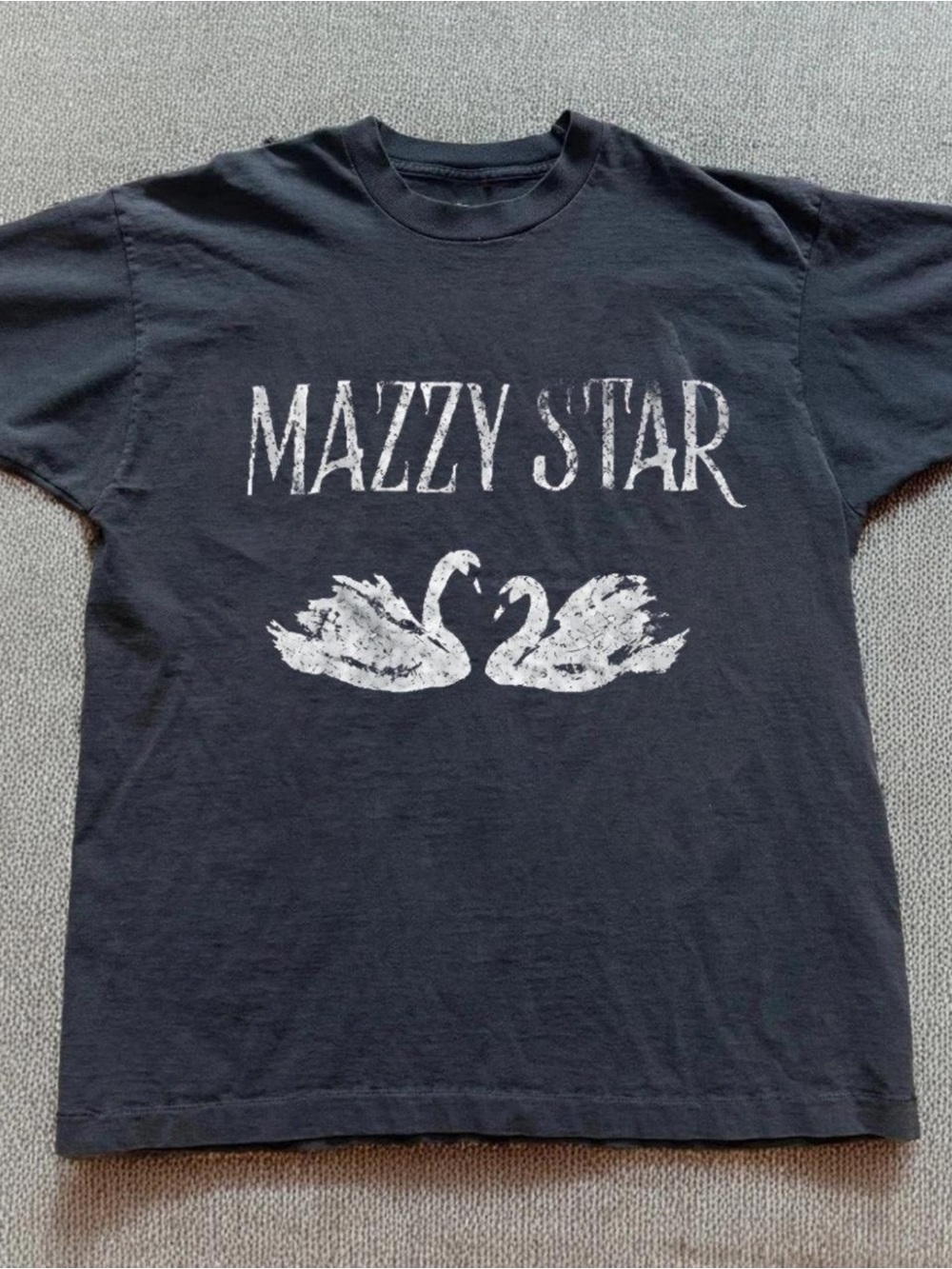 Gildan Black Tee with White Mazzy Star Swans Graphic